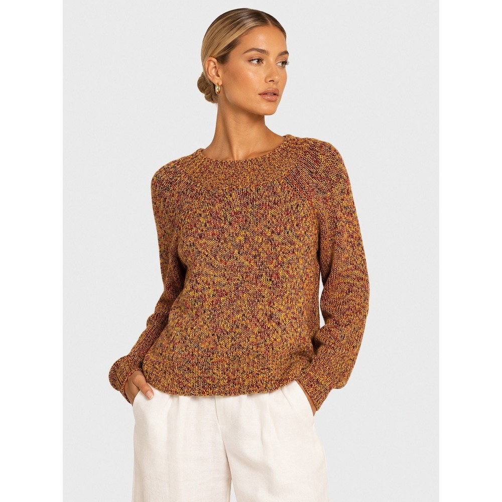 Kersh Chunky Marl Knit Raglan Sweater Orange Yellow Pink Size L
